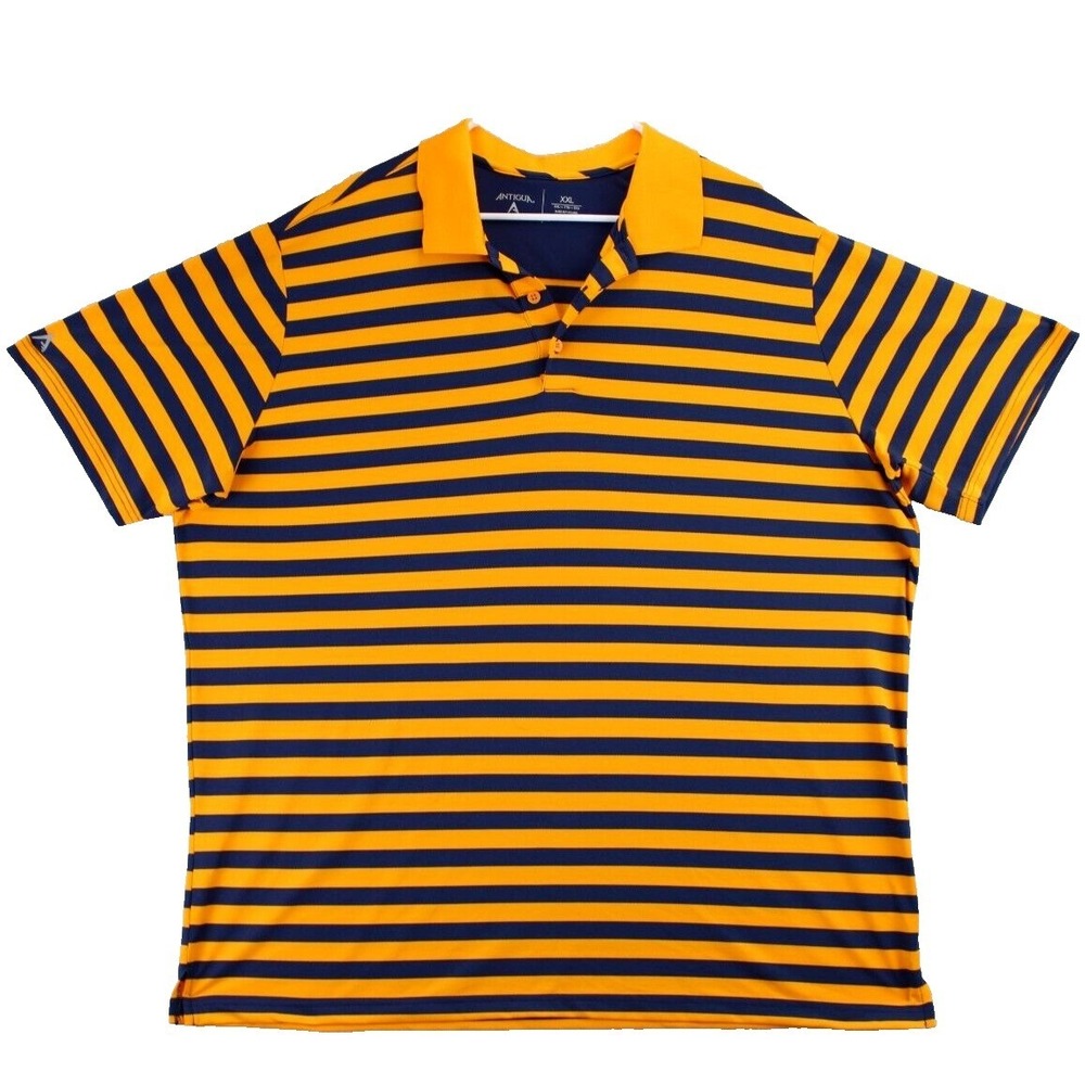 Antigua Mens Polo Shirt XXL Orange Navy Blue Stripe Short Sleeve Collared‎